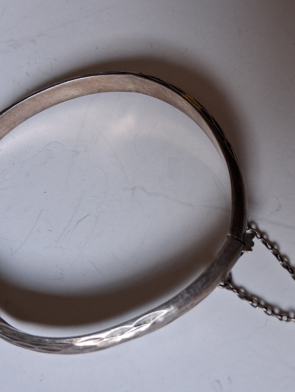 Vintage Sterling Silver Hinged Lock Bracelet With Safety Chain